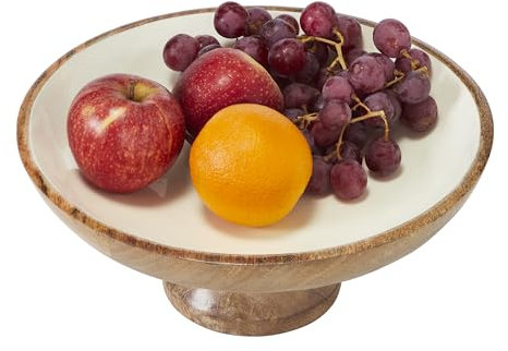 VHC Brands Frutero natural con madera blanca de 5.5 x 12 x 12 pulgadas, decoración de cocina, cuenco decorativo de pedestal de madera, centro de mesa perfecto para mesa, isla o mostrador