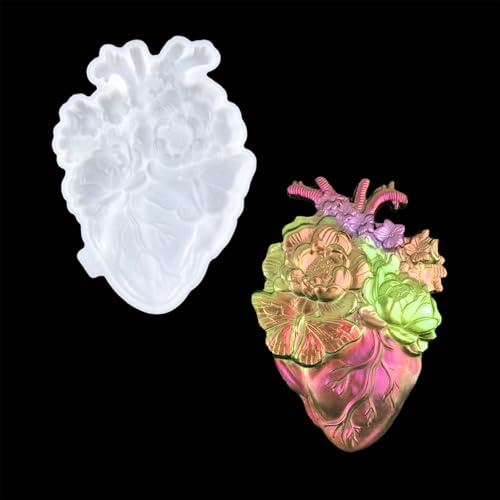 XYQHOAC Moldes de resina de corazón humano, molde anatómico de silicona para colgar en la pared, molde de resina epoxi de corazón, moldes de silicona para fundición de resina epoxi, manualidades,