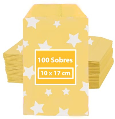 100 kleine Papiertüten, Geschenktüten aus Kraftpapier, 100 Stück, Papiertüten für Süßigkeiten, Papiertüten, Herzen, Sterne (Sterne, 10 x 17 cm (100 Stück))