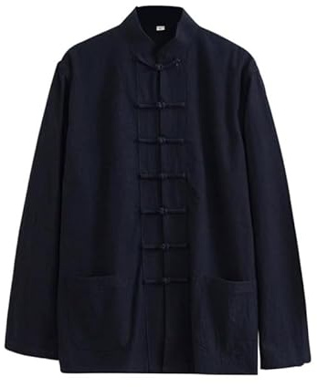 letaofang Loose Tai Chi Uniforms Men Chinese Traditional Kung Fu Clothing Cotton Linen Chun Work Long Sleeve Hanfu Jacket Clothes Shirt Suit, Black, 4XL