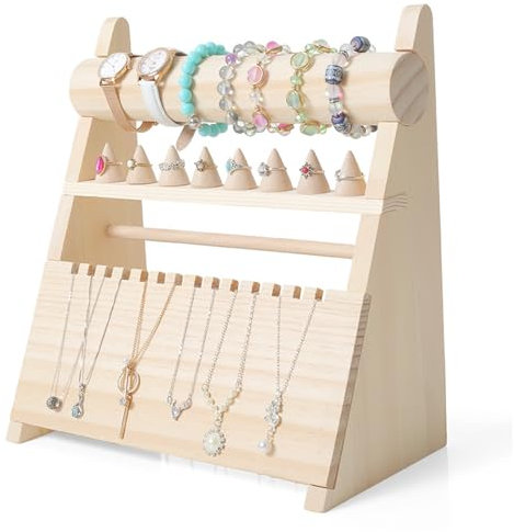 VKEID Schmuckständer Schmuckständer aus Holz for Aufhängen, Armbandständer, Schmuckständer, Ringständer, Halskettenständer
