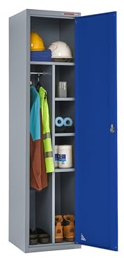 The Workplace Depot Janitor Storage Locker, Secure, Durable Clothes & Workwear Steel Locker with Hanging Rail & 6 Compartments (Blue)
