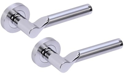 Hunta HANDLEZONE® Hydrus Premium Lever On Round Rose Door Handles, Internal Passage Latch Handles, 1 Set - Dual Finish Polished/Satin Chrome