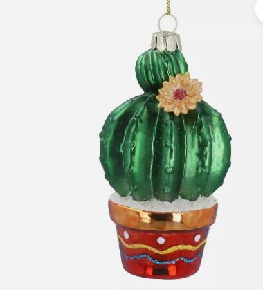 Gisela Graham Glass Cactus in Pot Hanging Christmas Decoration