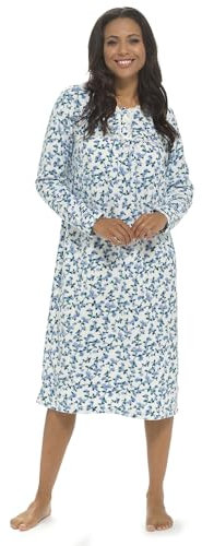 GM Apparel Camicia da notte da donna in pile stampato a maniche lunghe biancheria da notte invernale calda da notte da notte comoda da donna con design floreale, floreale blu, 22-24