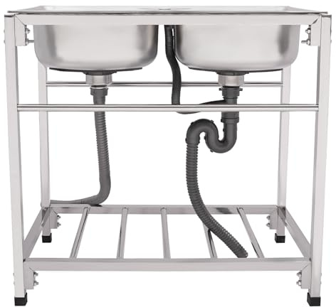 VonVVer Freistehende Spüle Edelstahl - Spültisch Küche Gewerbliche Waschbecken Spüle mit Unterschrank Spülenschrank mit spüle (83x44x77cm)