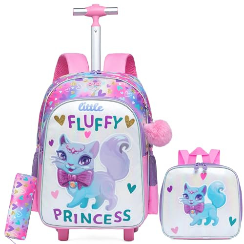 HTgroce Cartable Fille Primaire Roulette Sac a Roulette Fille CM2 Sac à Dos à Roulettes, Cartable de Voyage et Scolaire à Roulettes