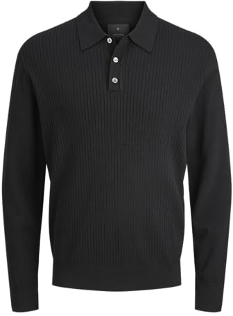 JACK & JONES Jprblaedgar Knit Polo LS, Nero, L Uomo