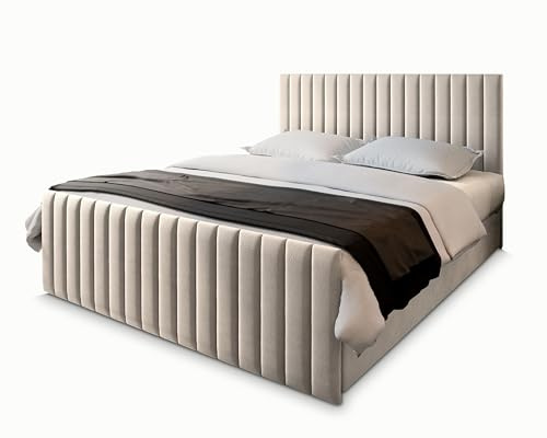 Masseno Boxspringbett Arion 180x200 cm Komplett-Set mit Matratze und Topper, Polsterbett mit Zwei Bettkästen -Beige, Paros 02