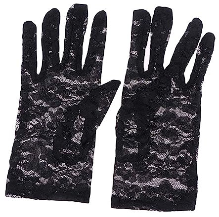 SHERCHPRY 1paar Elegante Kurze Spitzenhandschuhe Für Hochzeiten Und Abendveranstaltungen Atmungsaktive Dehnbare Damenhandschuhe Schwarz Für Braut Tanz Und Kostümfeiern