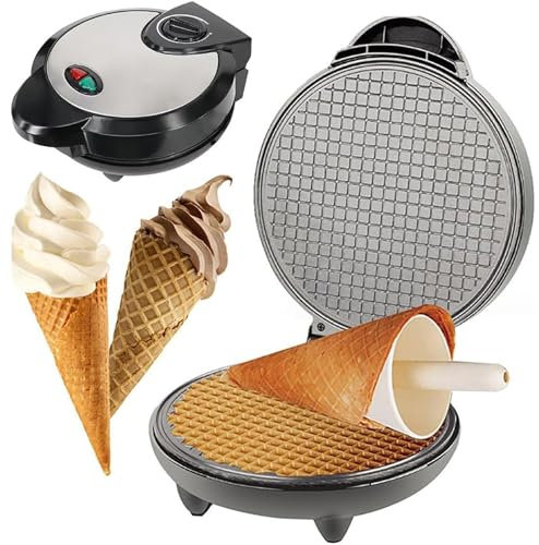 Elettrico Waffle Maker, Gelato Cono Maker Commerciale, Macchina per Waffle Antiaderente con Piastre Riscaldanti Antiaderenti, Controllo della Temperatura, Riscaldamento Doppio Lato, per Colazione a C