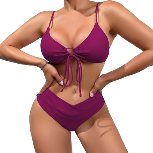 meioro bikinis damset sexig V-ringad baddräkt låg midja badmode, Vinröd, M