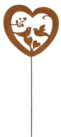 Love Heart Birds Garden Stake 15x50cm Steel Rusted Metal Robin Decor Lawn Spike Ornament