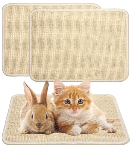 Norhogo 2 Stück Wiederverwendbar Kratzmatte für Kaninchen, Sisalteppich Katzen, Natürliches Krallen und Zahnpflege Matten für Käfige, sisal kratzmatte für Kaninchen Meerschweinchen Hamster Frettchen