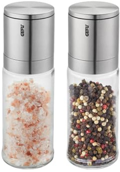 GEFU LAMOLA - Macinasale e pepe, set da 2 pezzi, macinino in ceramica continua, chiusura aroma, acciaio inox e vetro, macinaspezie manuale