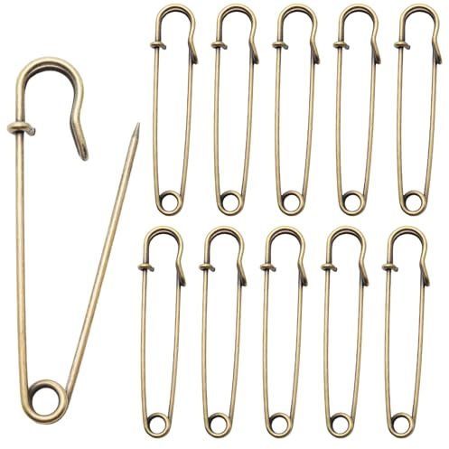 Pocoxll 50 Pcs Large Safety Pins, 3 Inch Heavy Duty Steel Pins for Sewing, Quilting, Blankets and Craft(Bronze)