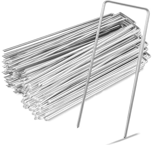 Azxndy 10cm 50PCS U-Shaped Metal Garden Duty Galvanised Steel Garden Pins - Rust-Resistant Ground Cover Fixings & Windproof Netting Pegs - Easy Hammer-In Design Reinforced Steel Tent/Tarp Stakes
