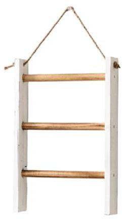 Folpus Porte-Serviettes en Bois, étagère en Bois avec Support de Bain en Corde, échelle de Serviette Rustique décorative pour Salle de 'hôtel, Brun