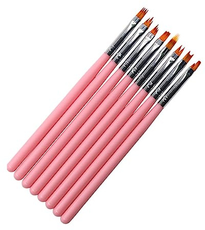 FOMIYES 8 pièces Set de Pinceaux à Ongles Rose Outils de Manucure pour DIY Nail Art à Domicile et Salon
