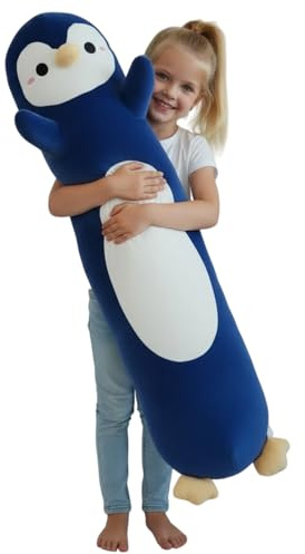 Aiuidun Peluche-Coussin Pingouin Long 110cm Ultra Doux - Jouet Câlin pour Enfant et Adulte, Idée Cadeau pour Anniversaire, Fille, Garçon, Noël, Saint-Valentin(Bleu foncé)