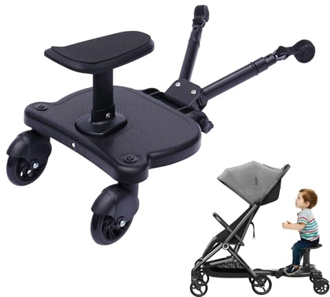 Planche de poussette avec siège, capacité de charge 25 kg, marchepied pour poussette universelle, réglable en hauteur, 2 en 1, siège amovible et plate-forme debout, marchepied universa, 2 roues à 360