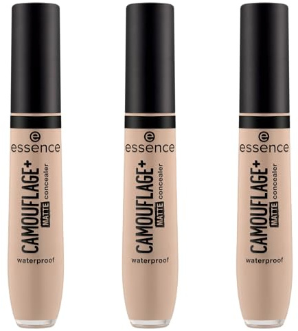 essence CAMOUFLAGE+ MATTE concealer, Nr. 100, Nude, langanhaltend, mattierend, abdeckend, matt, vegan, ölfrei, ohne Parabene, ohne Mikroplastikpartikel, 3er Pack (3x8ml)