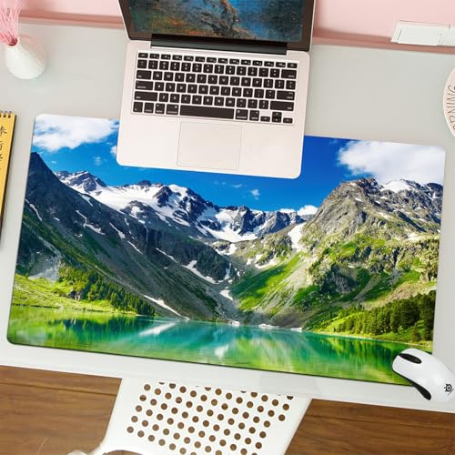 QRFASFZO Alfombrilla Ratón,XXL 80x30 cm Mouse Pad Grande Gaming, Alfombrilla Antideslizante,Tapete Escritorio con Bordes Cosidos,Paisaje, majestuoso Lago en Las montañas de Altai, Picos nevados,