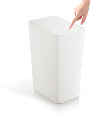 Cubo de Basura con Tapa a Presión, 10L Basura Baño de Plástico, Blanco