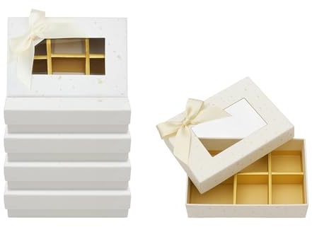 Emartbuy Förpackning med 6 eleganta chokladpresentlådor med band och fönster – 6 fack – storlek 12,2 x 8,5 cm (4,8 x 3,35 tum)