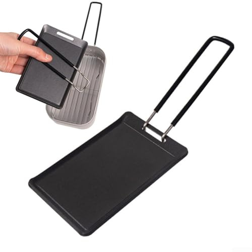 Floweringbeter Kompakte Mini-Grillschale aus Eisen mit Griff für Camping und Wohnmobil, leichte Grillplatte zum Solo-Kochen von Fleisch, Gemüse und Eiern