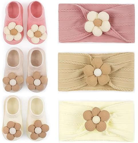 Auroriel Baby Blumen Diadema y Calcetines Conjunto Adorable de Diadema y Calcetines para Niños Pequeños Recién Nacidos