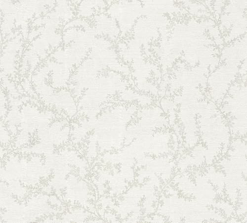 A.S. Création Floral-Vliestapete – Creme, Grau – 10,05 x 0,53 m | Einfarbig & vielseitig kombinierbar – matte Wandtapete, ansatzfrei & spurlos abziehbar – für Wohn-, Schlaf- & Arbeitszimmer