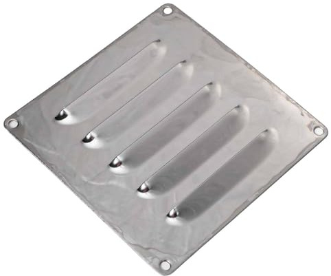 Marine Grade Stainless Steel Square Air Vent Blind Grille with Louvers Fan Grill Cover for Boat Ventilation, Polished Finish, 120 x 120 mm, Silver