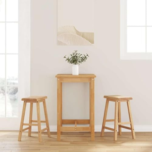 Tonture Barhocker 2 STK. Natur Massivholz Gummibaum, Ergonomisches Design, 60cm Sitzhöhe, Robuste Küchenstühle für Insel & Theke