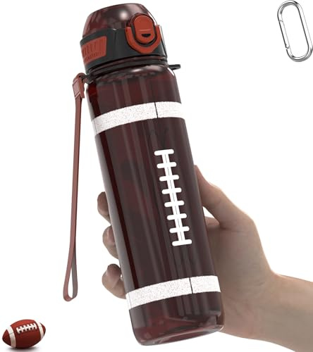 MYFOREST American Football Water Bottle, Light, Quick-Open Chug Lid/Straw | Unique Fan Gift, Drop/Scratch Resistant for Sports/Travel/Gym/Office, Leak-proof & Hangable for Backpack, 32oz/1L