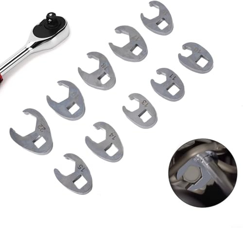 Juego de 10 llaves de pata de gallo de 3/8 pulgadas, llaves métricas de tuerca acampanada de 10 mm a 22 mm, herramientas de extremo abierto, para llave dinamométrica, diseño que ahorra espacio, para