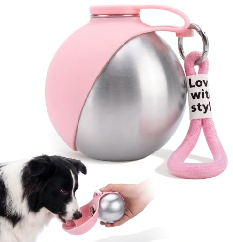 Gourde Chien Acier INOX 285ml, Bouteille d'eau Étanche Gamelle Silicone | Gourde pour Chien Promenade,Bouteille d'eau Étanche, gourde chien promenade, Distributeur d'eau Portable pour Voyage, Rose