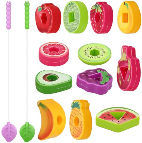 SEWACC Jeu D'enfilage de Perles à Enfiler sur Le Thème des Fruits, Perles en Plastique à Enfiler, Jouet Éducatif Montessori pour Enfants Et Activités de Voyage.