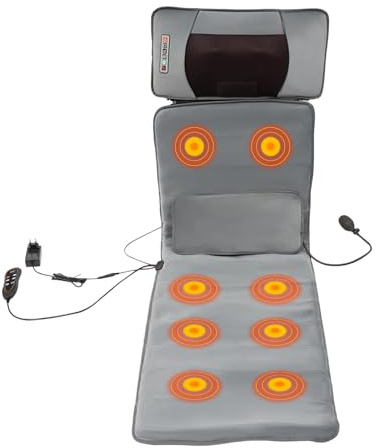 Esterilla de masaje de cuerpo completo con calor, almohadilla de masaje shiatsu, cojín de masaje de cuello desmontable y bolsa de aire de descompresión de cintura, 10 motores de vibración, 9 modos de