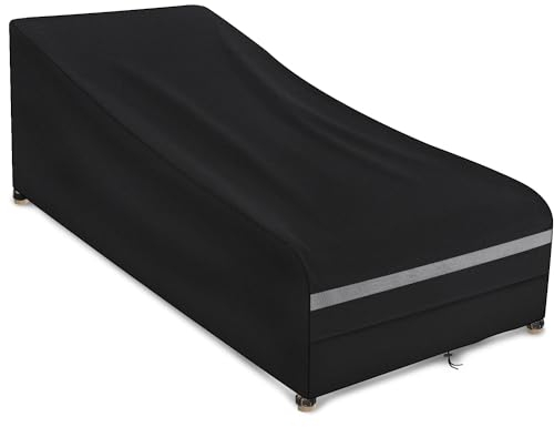 Dokon Housse Chaise Longue Jardin Imperméable Housse de Protection Transat Extérieur avec Aération, Résistant au Vent, Anti-UV Tissu Oxford 420D Bache Bain de Soleil Extérieur, 200x75x40/70cm - Noir