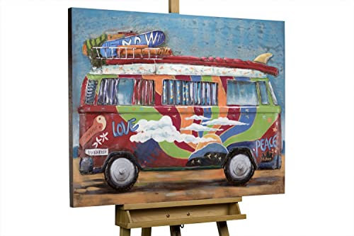 KunstLoft Metallbild 3D | 100% HANDGEFERTIGT | 100x75x5cm | Wandbild Metall Deko 'Freudige Reiselust' | Autos & Technik | Bunt | Metall Wanddeko Wohnzimmer
