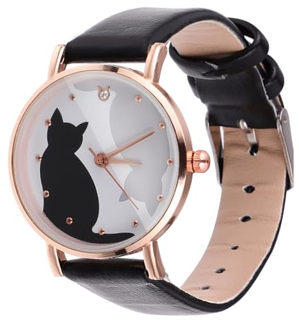 UKCOCO Guarda le ragazze - Orologio al quarzo del gatto dei cartoni animati con cinturino in pelle per ragazze 10-12 anni, Come mostrato, Cinghia