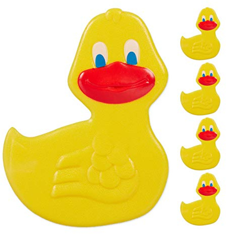 10 x Badewannen Sticker Kinder, Tier-Design Ente, mit Saugnäpfen, Badesticker Wanne & Dusche, Anti Rutsch Pads, gelb