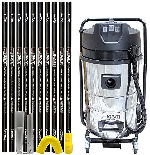 Equip2clean KV80-3 Industrial Vacuum Cleaner with 40ft Carbon Fibre Gutter Pole Kit | 3600W Triple Motor | Side Entry Inlet | For Wet & Dry Gutter Cleaning | Professional Corded Vacuum Cleaner