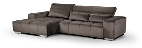 Mivano Eckcouch Orion / Großes Ecksofa mit XL-Recamiere inkl. Relaxfunktion, Kopfteilfunktion und Kissen / 307 x 73 x 186 / Velours, Grau