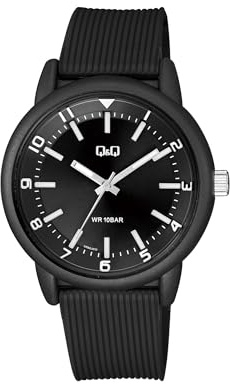 Q&Q Herren-Uhr Silikon 10 Bar Leuchtzeiger Leuchtindexe Analog Quarz (schwarz weiß)
