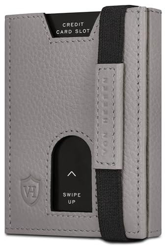 VON HEESEN Slim Wallet mit XL Münzfach & RFID-Schutz - Leder Geldbeutel - Mini Geldbörse für Herren und Damen - Kartenetui Echtleder Karten Portemonnaie klein - Kreditkartenetui Grau