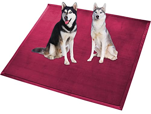 Extra große Hundebettmatte, XXL-Hundematte, weicher Korallen-Samtbereich, rutschfest, waschbar, für Katzen, Anti-Angst-Hundekissen (120 x 90 cm, Rot)