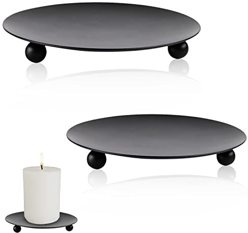 2Pcs Candle Holder, Candle Plates, Sturdy Candle Tray, Candle Holders for Pillar Candles, Pillar Candle Holder, Black Candle Holders for Christmas Halloween Wedding Party Pray Spa - 11cm