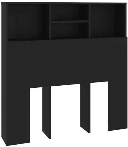 vidaXL Headboard Cabinet Home Indoor Bedroom Bookcase Headboard Cabinet Wooden Storage Bed Backboard Footboard Furniture Bed Accessory Black